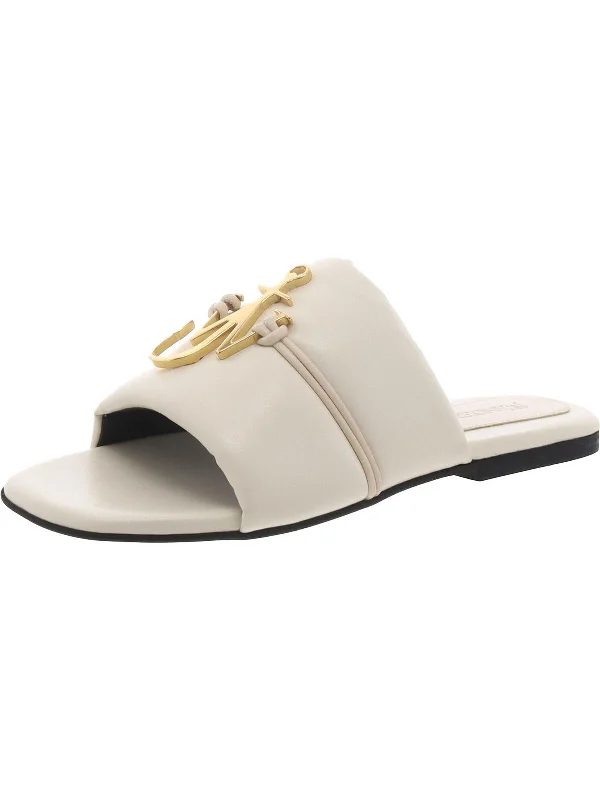 Squared Toe Womens Leather Embellished Slide Sandals