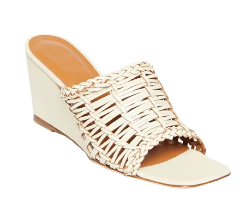 Staud Women Blair Woven Wedge Slide Leather Sandals Cream