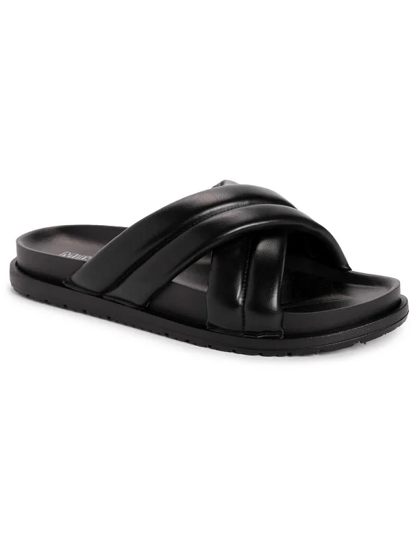 Tidal Wave Womens Faux Leather Flat Slide Sandals