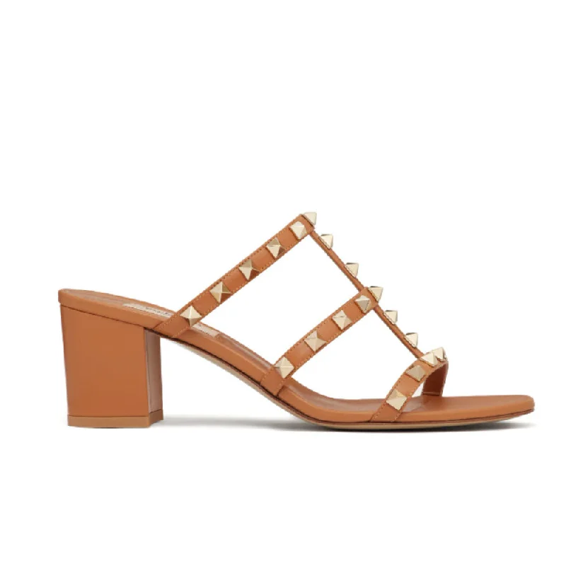 Valentino Garavani Women's Rockstud 60mm Leather Sandals, Cognac