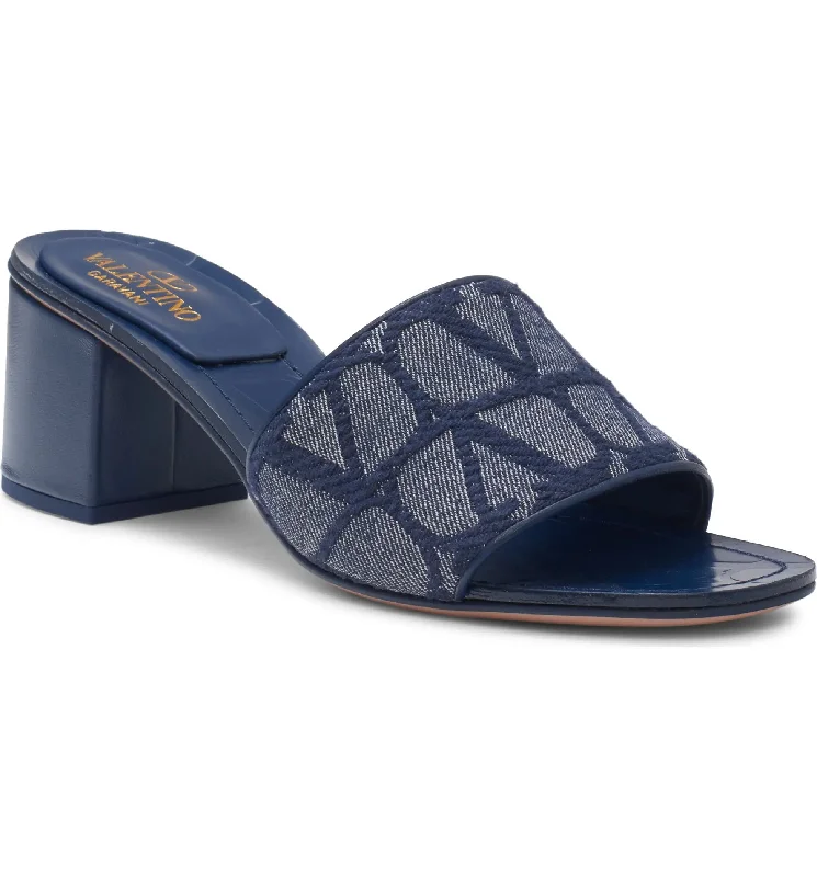 Valentino Garavani Women's VLOGO Toile Iconographe Slide Sandal, Denim