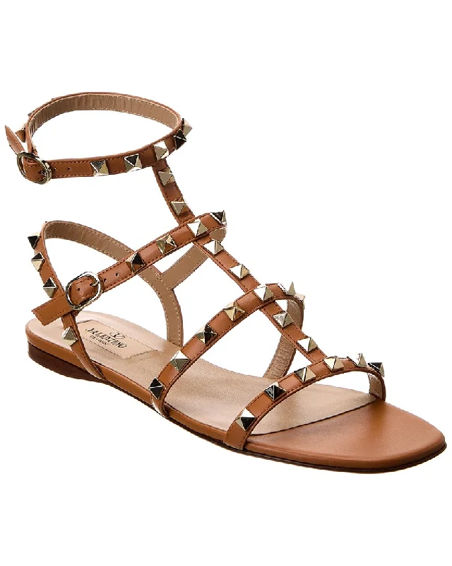 Valentino Rockstud Caged Leather Ankle Strap Sandal