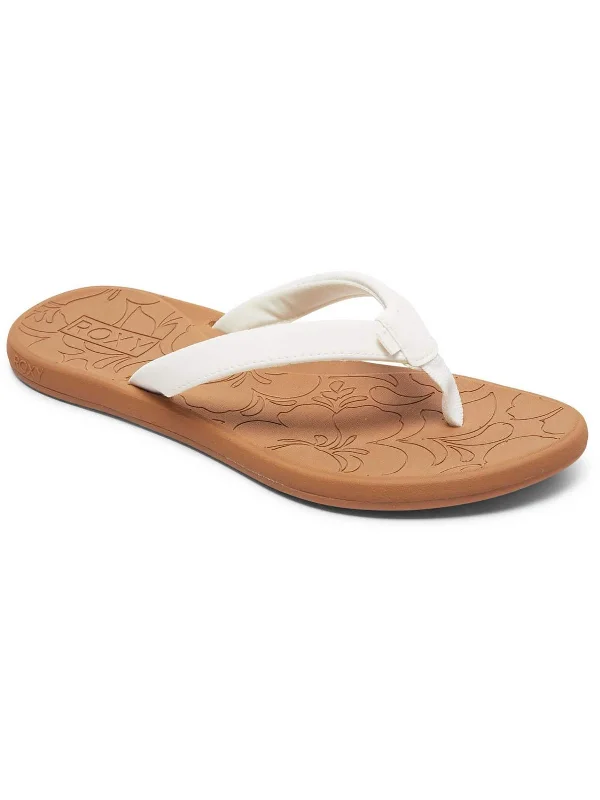 Vickie Womens Faux Leather Slip On Flip-Flops