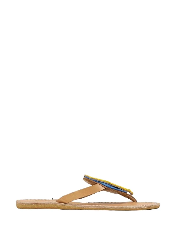 Women Blitz Flat Leather Sandal In Denim Blue W/ Yellow Lighting Bolt