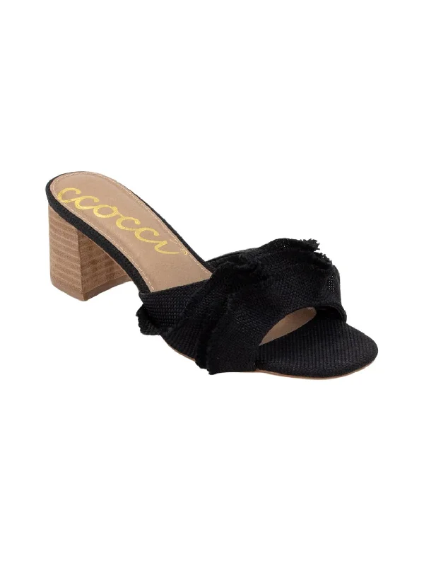 Women Frill Open Toe Heel Sandal In Black