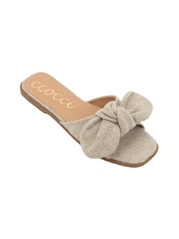 Women Knotted Bow Sandal In Natural Silver