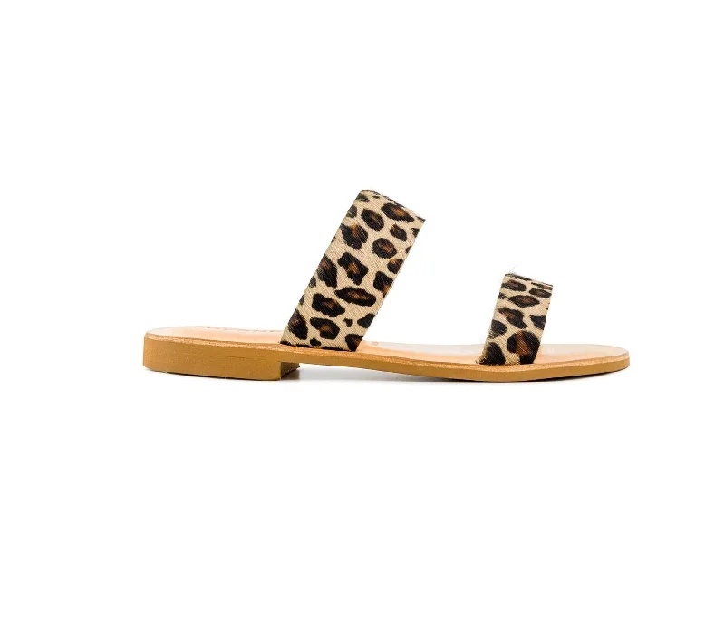 Women Leather Slide In Pony Leopard