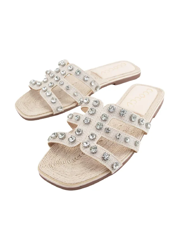 Women Raffia Rhinestone Sandal In Natural