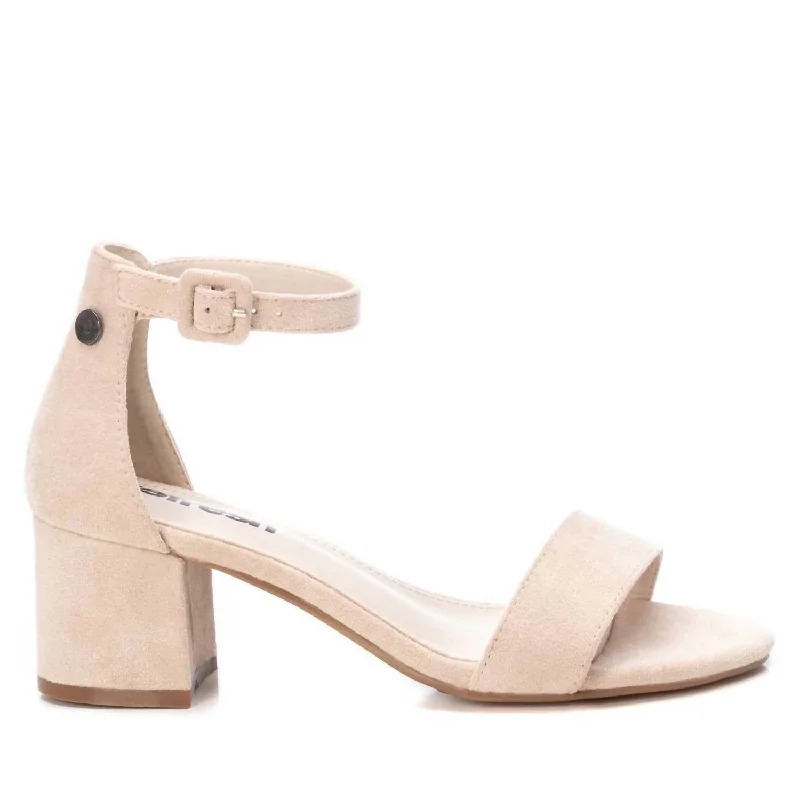 Women's Block Heel Suede Sandals In Nude