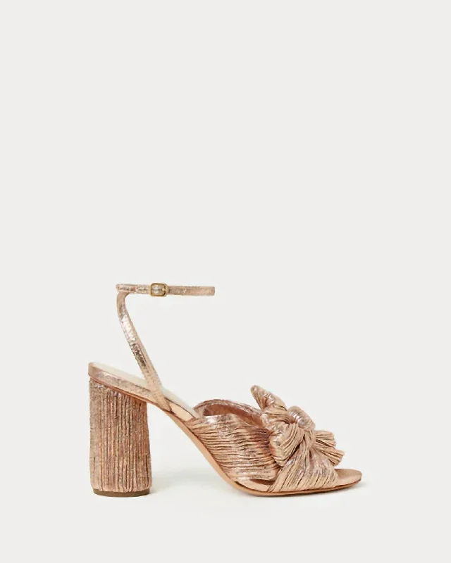 Women's Camellia Pleated Bow Heel Sandal In Dune