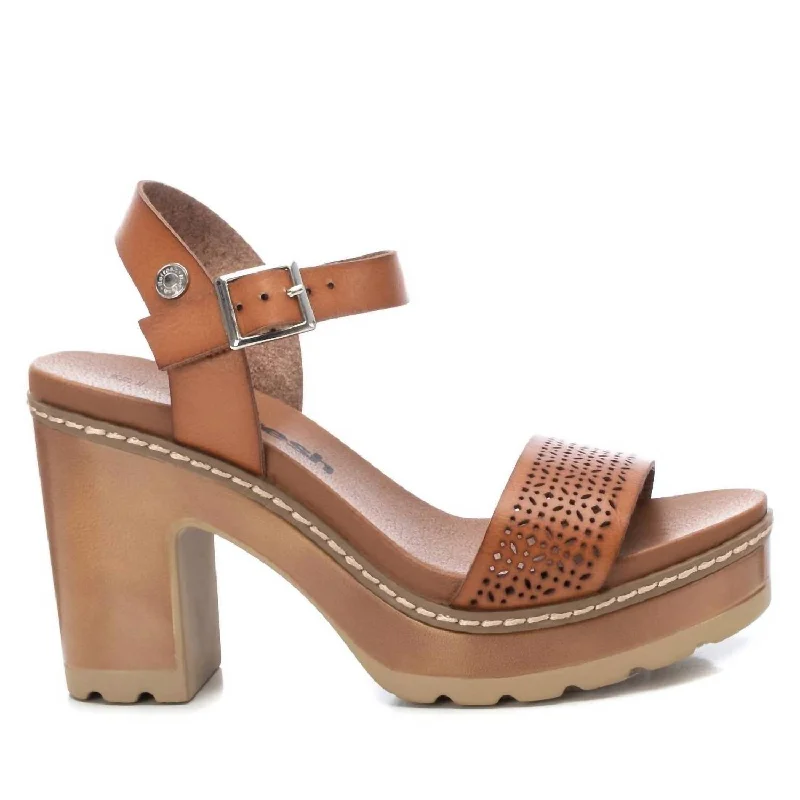 Women's Casual Heeled Platform Sandals In Camel