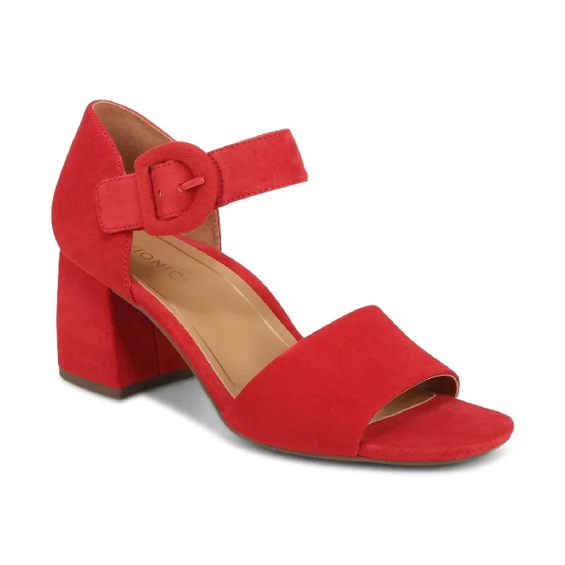 Women's Chardonnay Hook And Loop Pump Sandal In Red Suede Leather