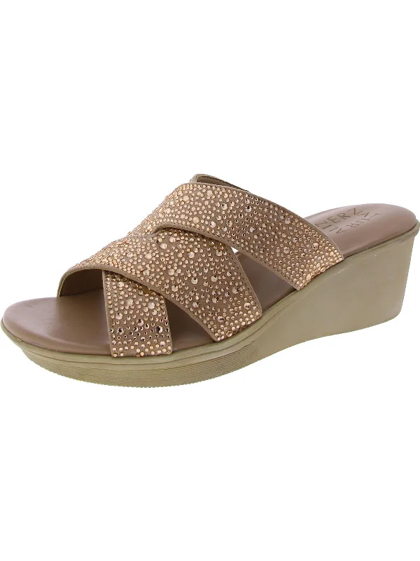 Womens Embellished Slide Wedge Sandals