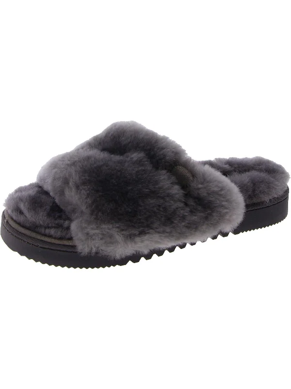 Womens Faux Fur Slip-On Slide Sandals