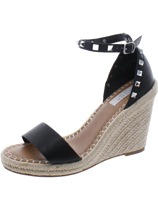 Womens Faux Leather Ankle Strap Wedge Sandals