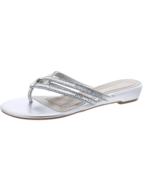 Womens Faux Leather Embellished Thong Sandals