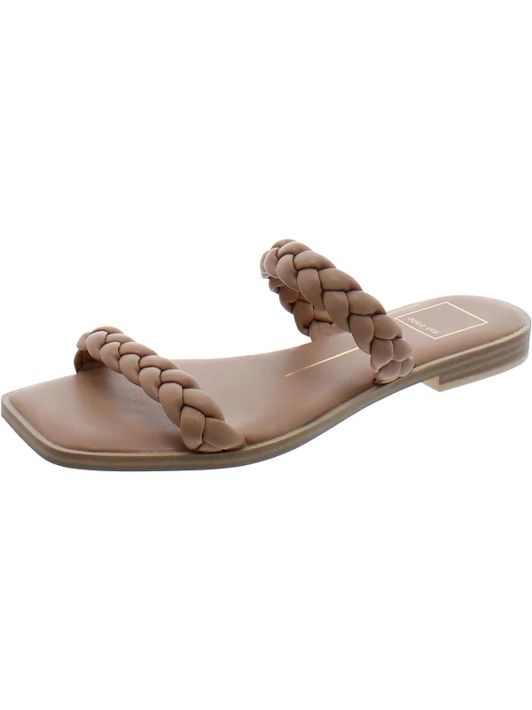 Womens Faux Leather Slip On Slide Sandals