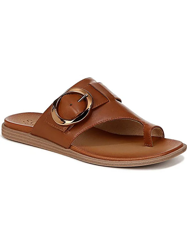 Womens Faux Leather Slip On Slide Sandals