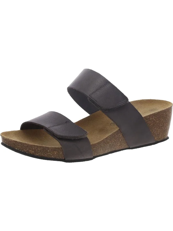 Womens Faux Leather Slip On Wedge Sandals