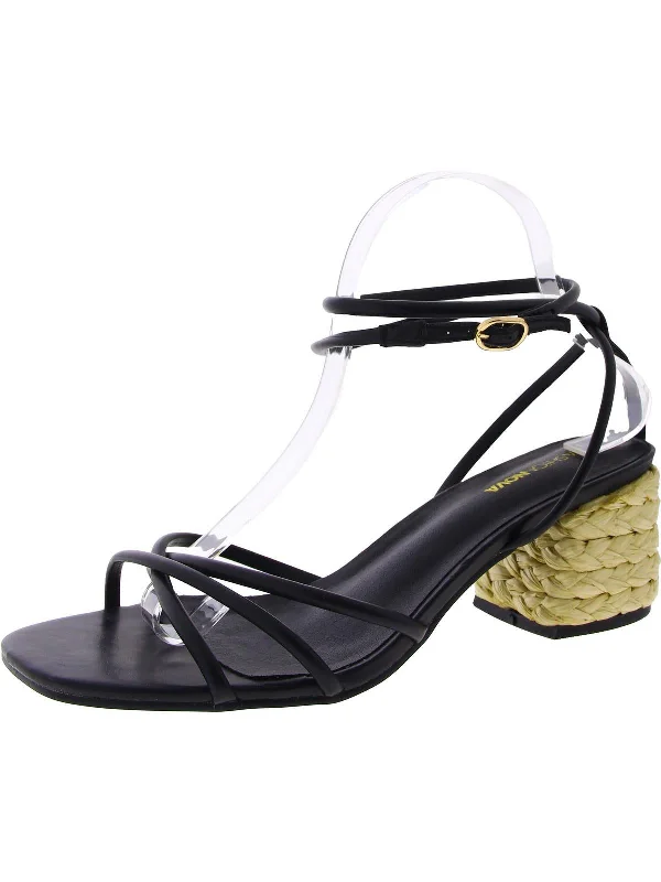 Womens Faux Leather Strappy Block Heel