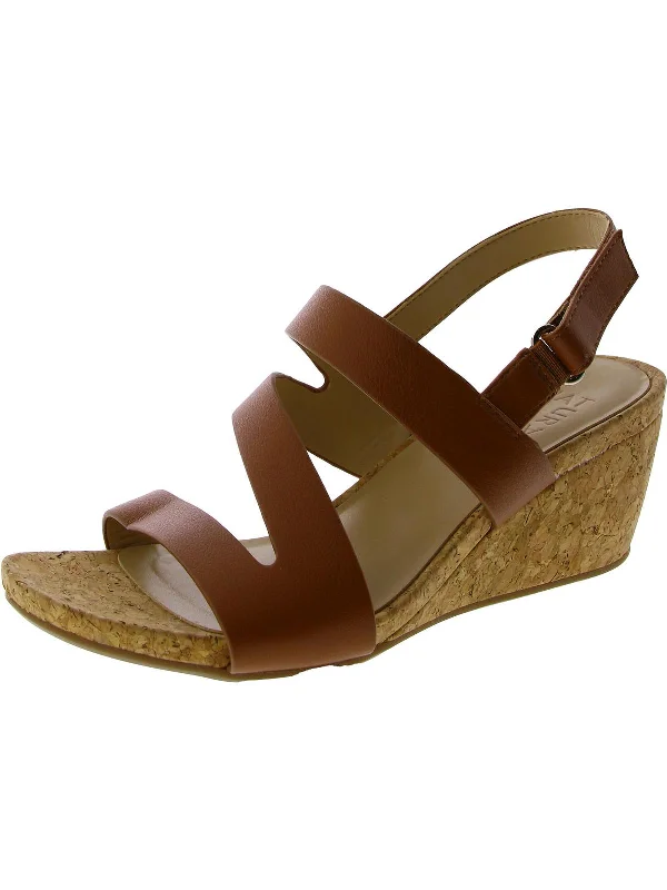 Womens Faux Leather Strappy Wedge Sandals