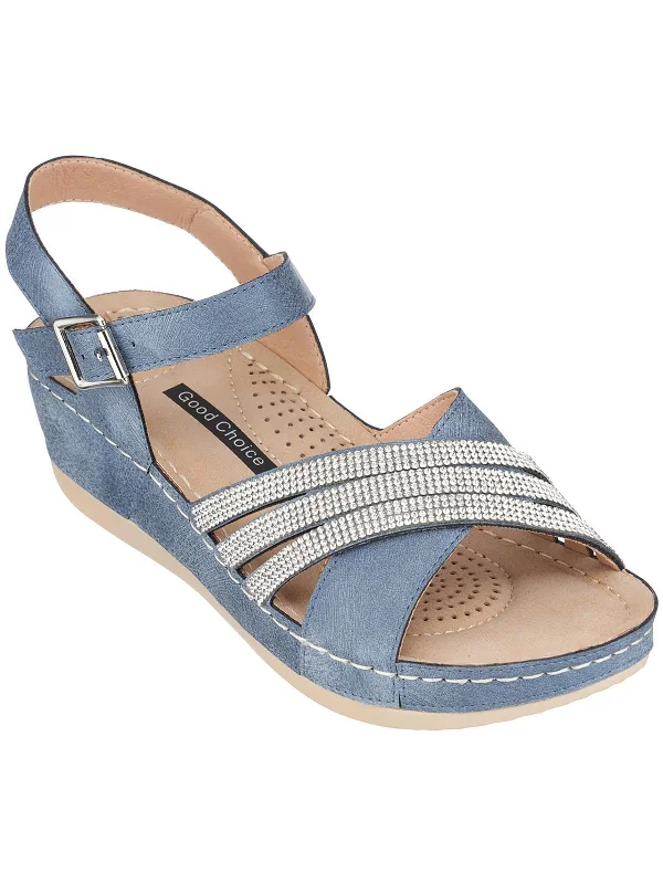 Womens Faux Leather Wedge Sandals