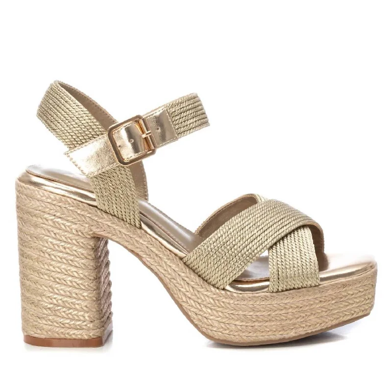 Women's Heeled Jute Platform Sandals In Gold