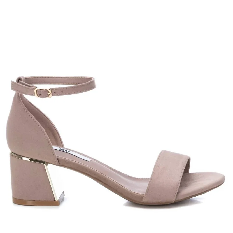 Women's Heeled Suede Sandals In Beige