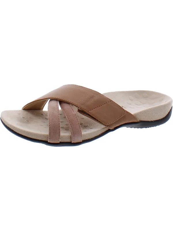 Womens Leather Adjustable Slide Sandals