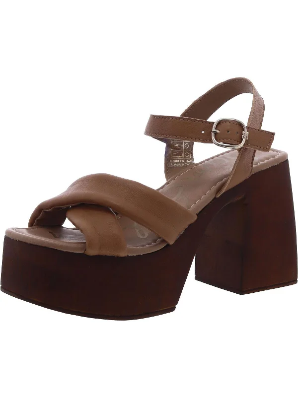 Womens Leather Ankle Strap Platform Sandals