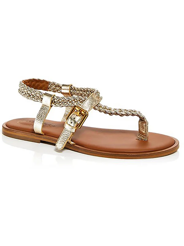 Womens Leather Ankle Strap Thong Sandals