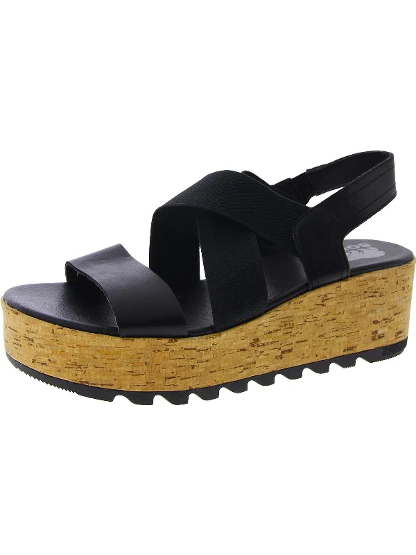 Womens Leather Laceless Wedge Sandals