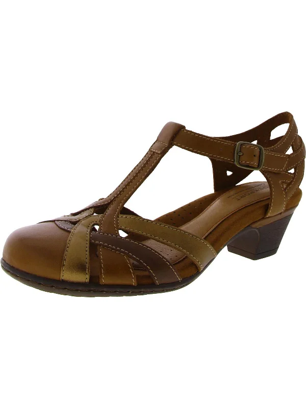 Womens Leather Strappy Block Heel