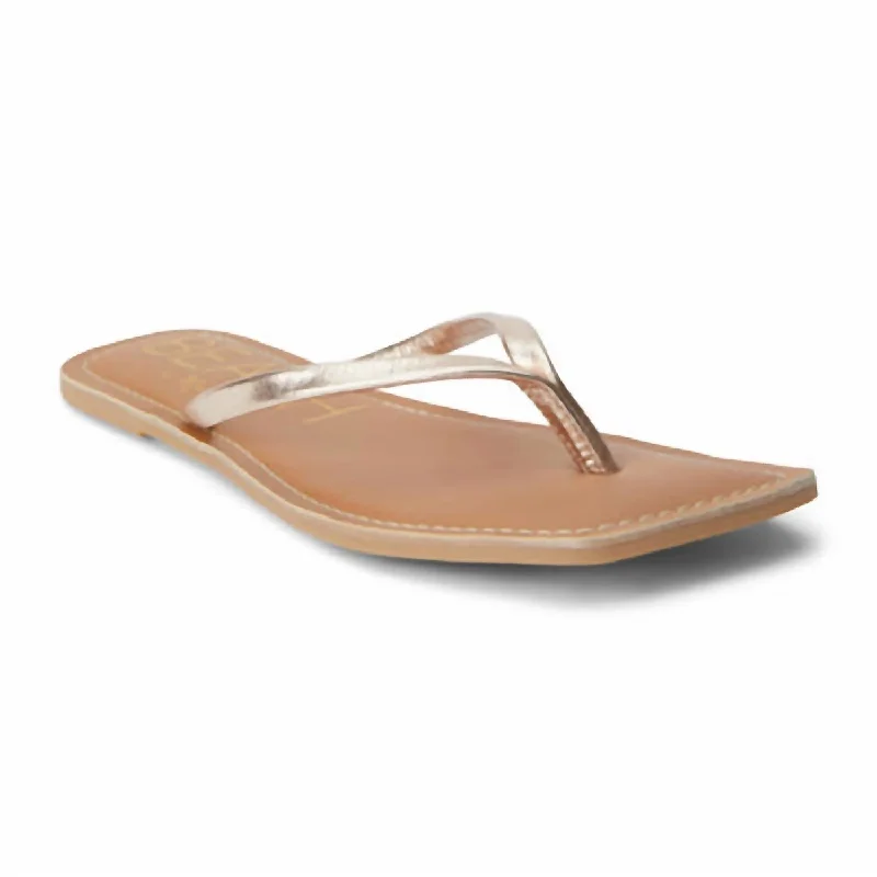 Women's Leather Thong Sandal In Gold