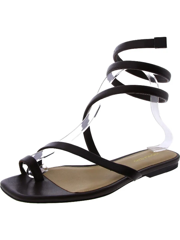 Womens Leather Toe Ring Strappy Sandals