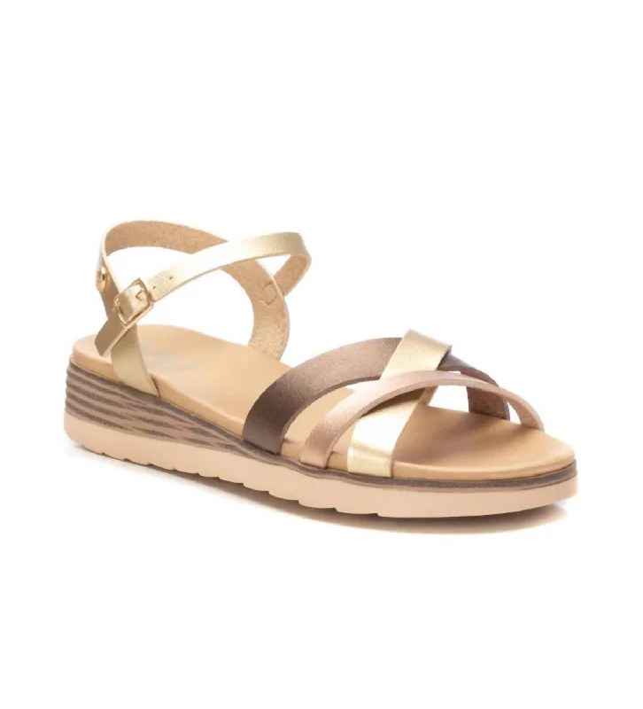 Women's Low Wedge Strappy Sandals In Gold