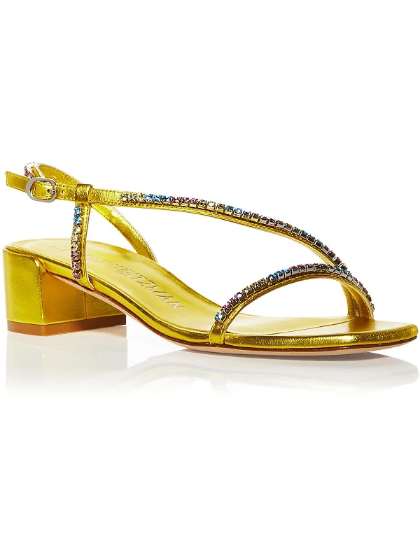 Womens Metallic Crystal Ankle Strap