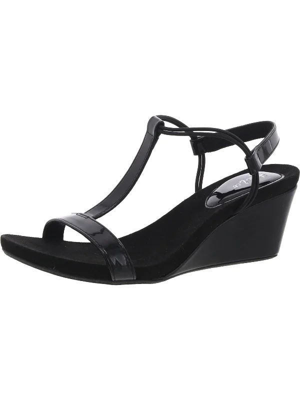 Womens Patent Ankle Strap Wedge Sandals