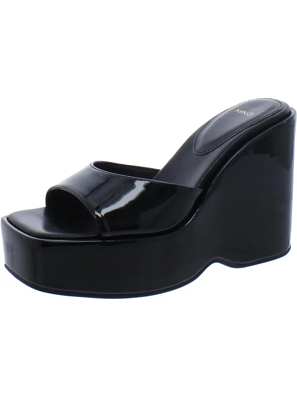 Womens Patent Slip On Wedge Sandals