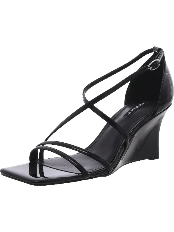 Womens Patent Strappy Wedge Sandals