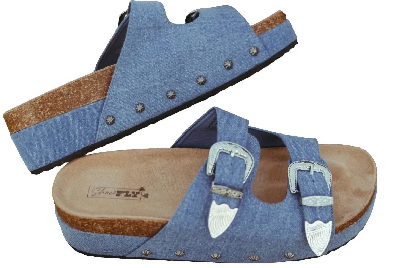 Women's Platinum Buckle Wedge Sandal In Denim