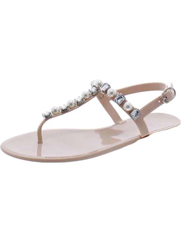 Womens Rhinestone Ankle Stra T-Strap Sandals