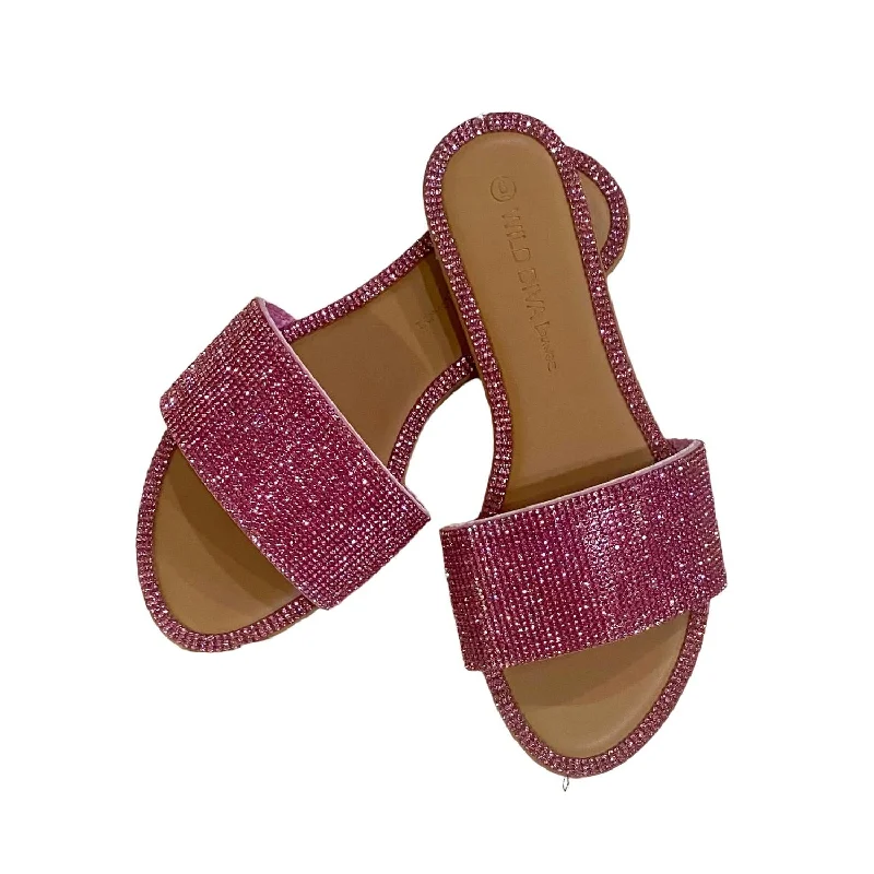 Women's Rhinestone Wide Strap Sandals In Pink