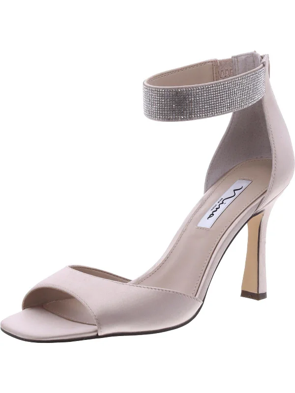 Womens Satin Embellished Ankle Strap