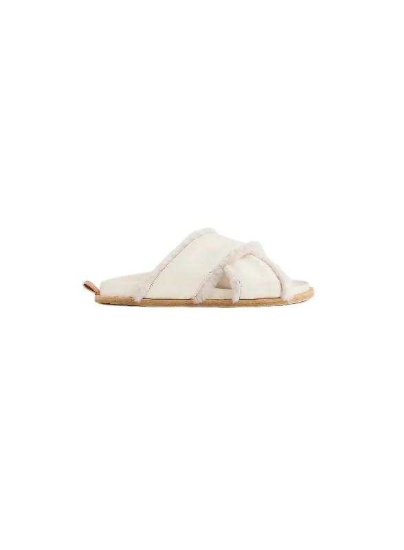 Women's Shearling And Leather Crossed Sandals In Ivory