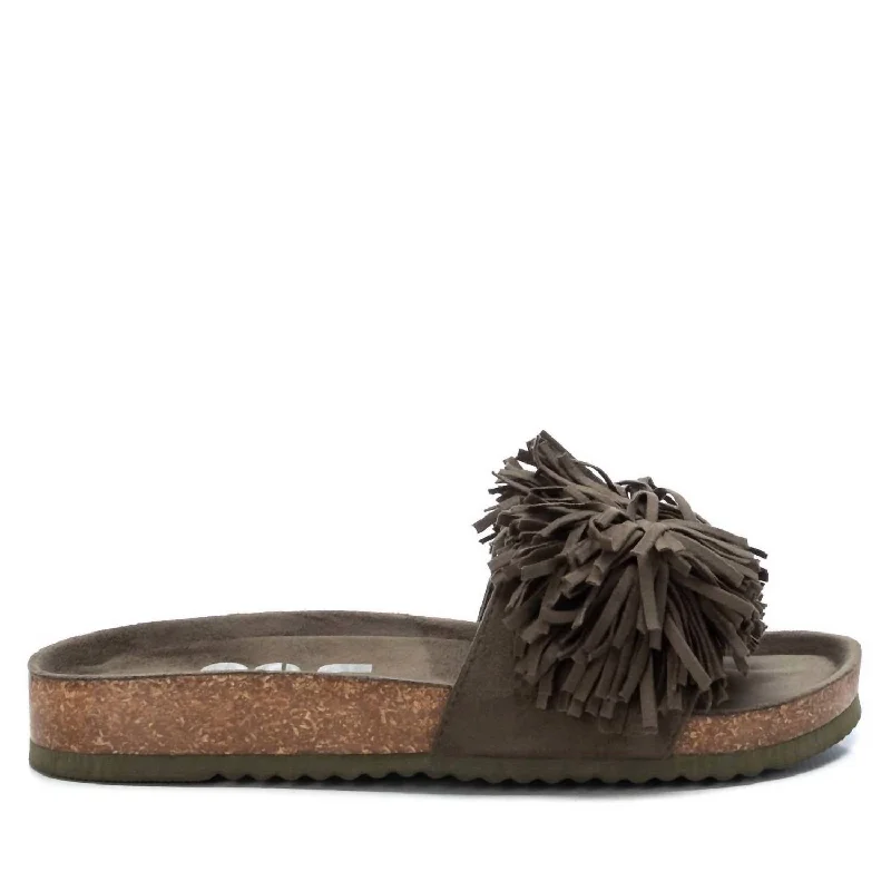 Women's Suede Flat Sandals In Open Green