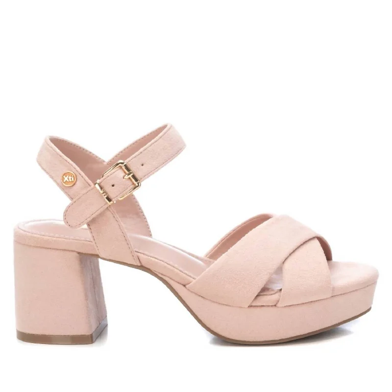 Women's Suede Heeled Platform Sandals In Nude