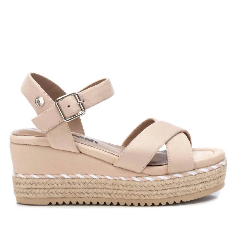 Women's Suede Wedge Sandals In Beige