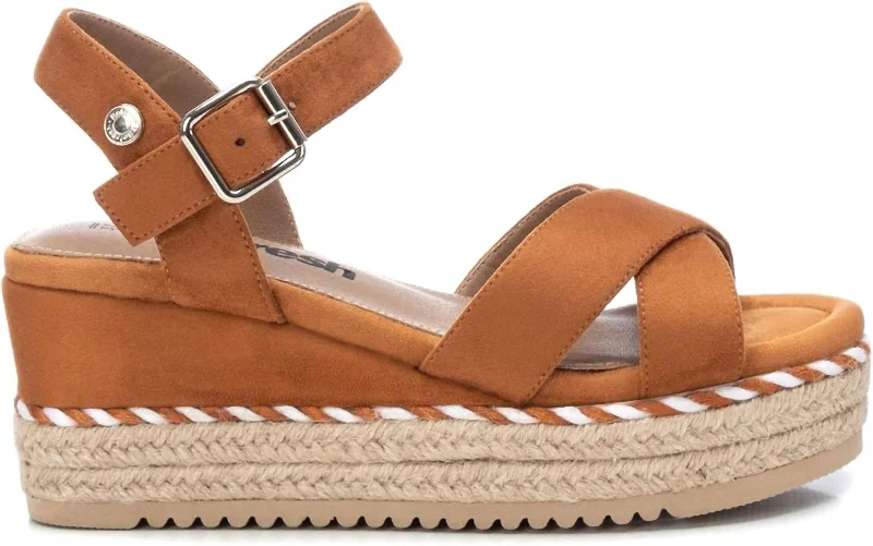 Women's Suede Wedge Sandals In Camel