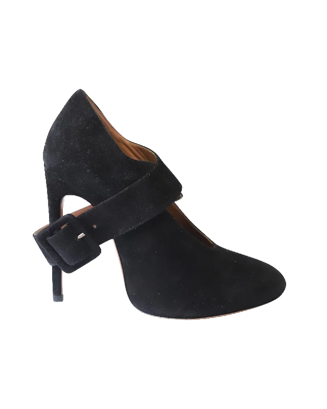 Alaia Cross Strap Pumps in Black Suede